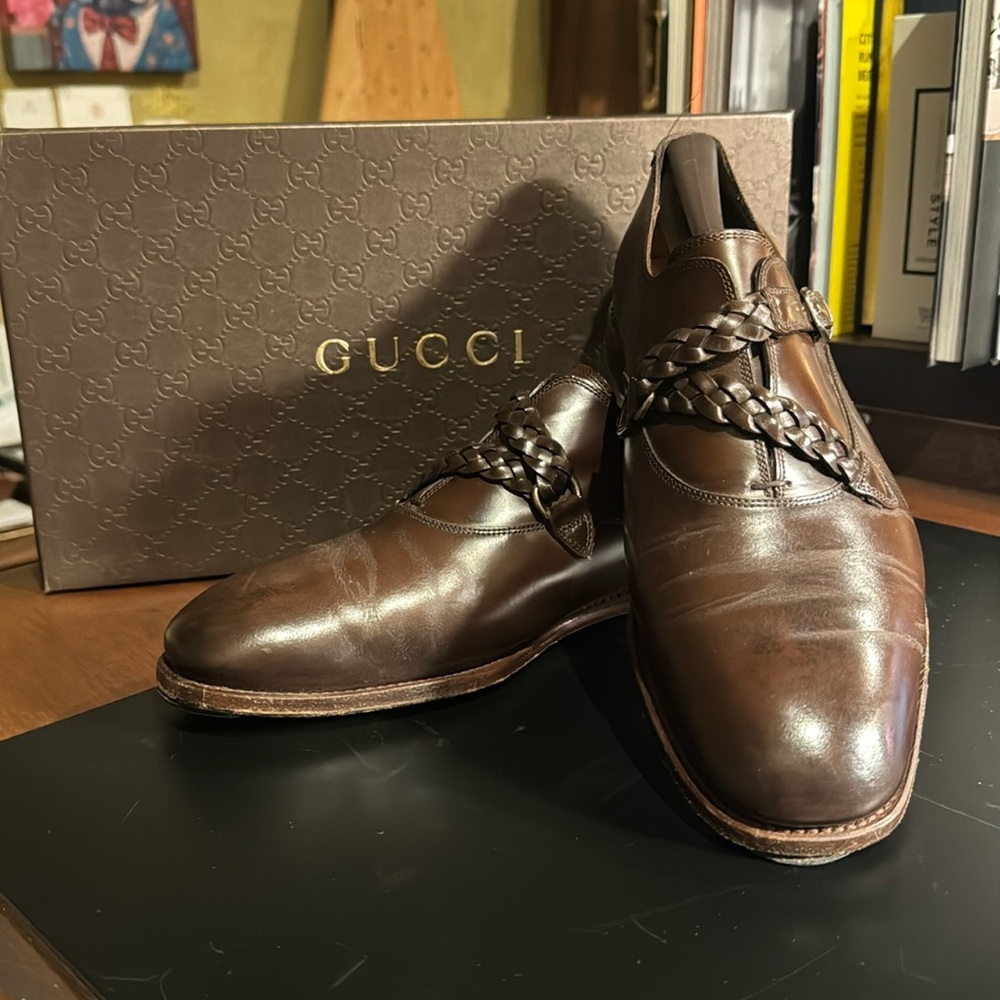 Gucci Rich Brown Leather Loafers with Braided Detail